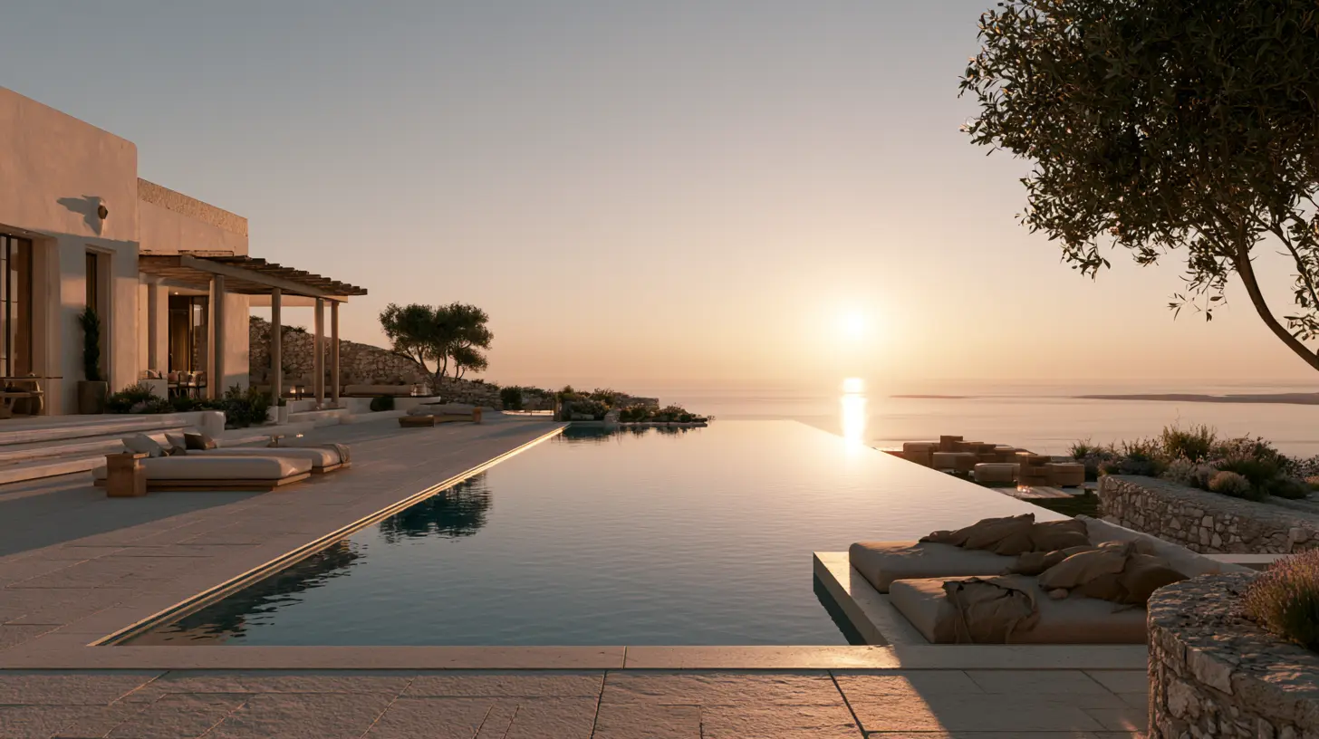 Clifftop villa with infinity pool at sunset