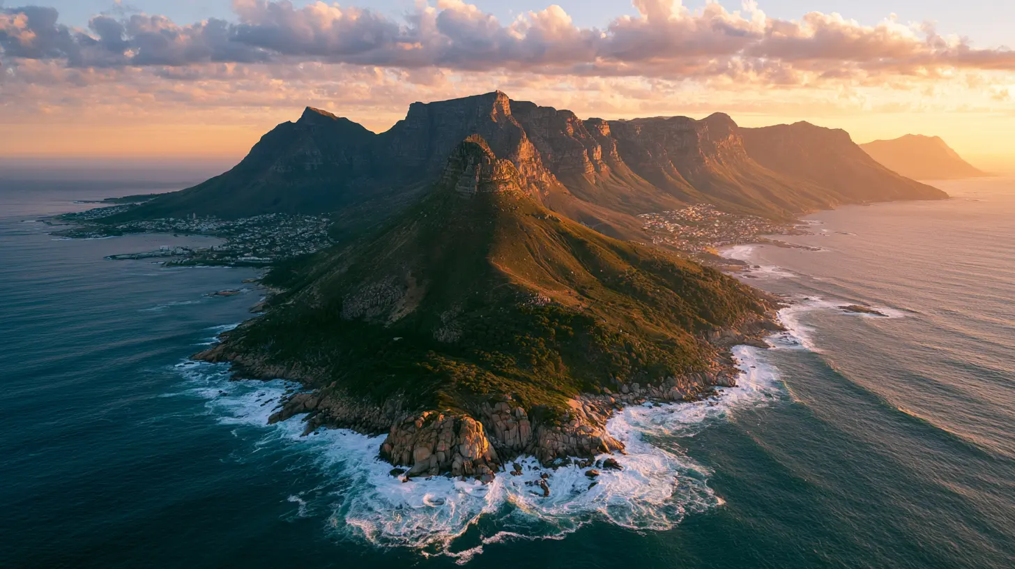 Aerial coastline of a dramatic mountain peninsula